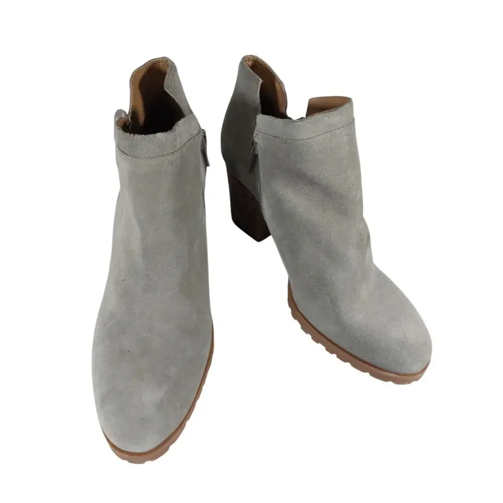 NWOT! LUCKY BRAND! GRAY GENUINE LEATHER DOUBLE ZIP, STACK HEEL ANKLE BOOTS! 7.5M